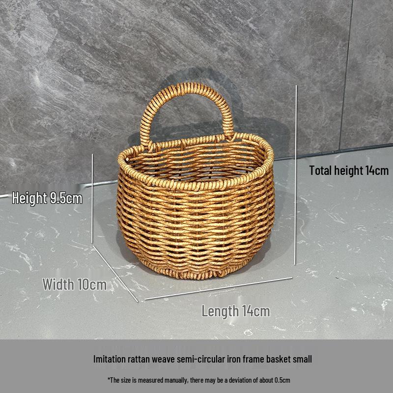

Wall-Mounted Imitation Rattan Kitchen Storage Basket for Onions, Ginger, Garlic, and Eggs