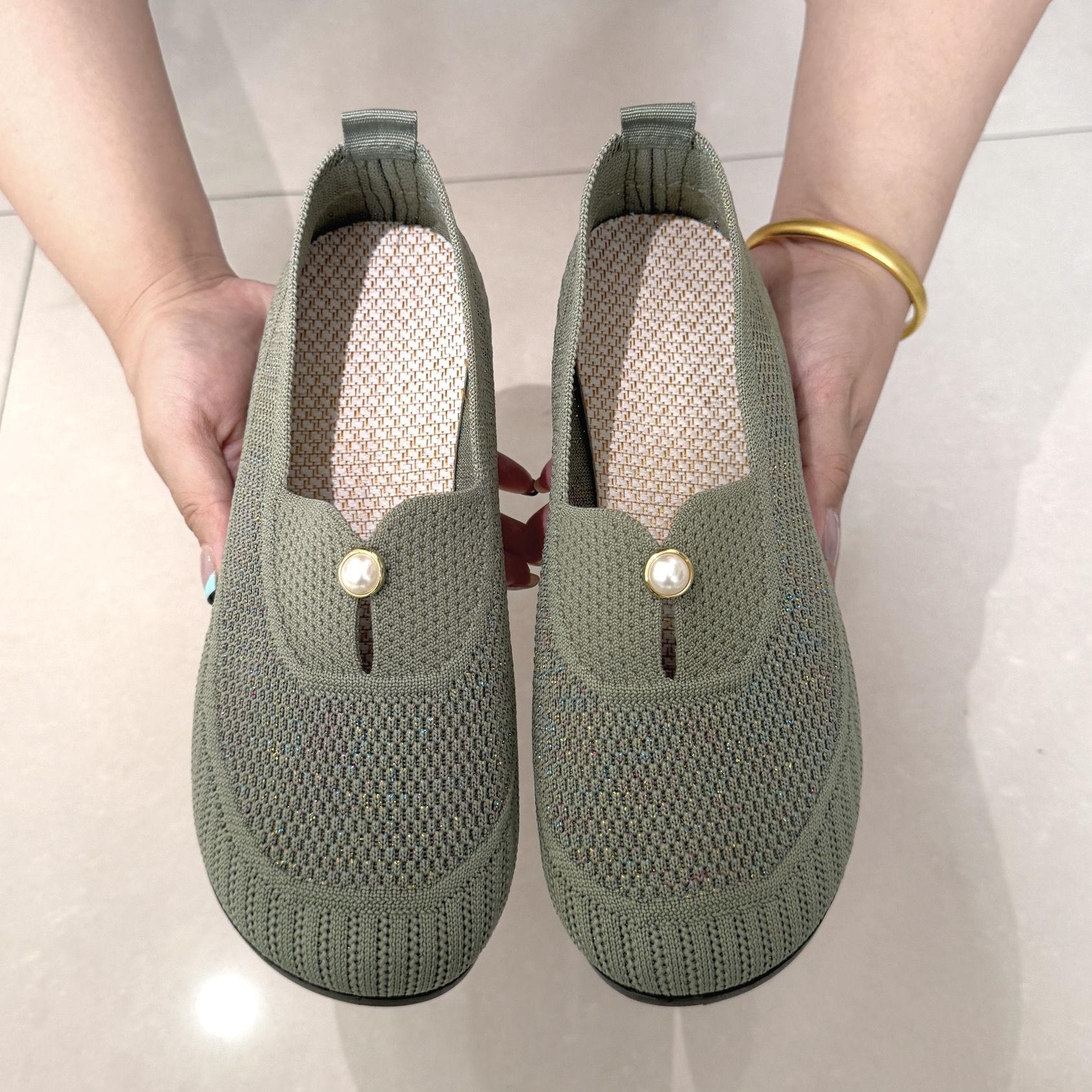

вязаные мокасины с жемчугом женские кроссовки повседневные мокасины для ходьбы женские простые ленивые туфли женские туфли для мам на плоской подошве для водителей и путешествующих 34