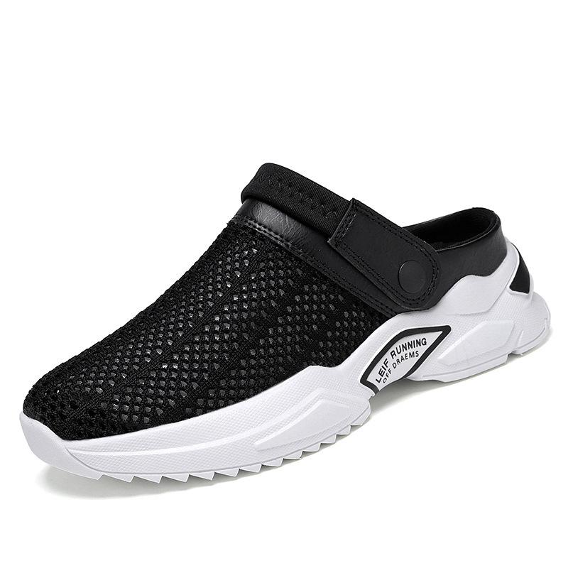 Men's Breathable Mesh Mule Sneakers Lightweight Slip-On Casual Shoes with Adjustable Strap for Outdoor Daily Wear
