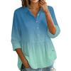 Women's Gradient Print Button Down Blouse - Three Quarter Sleeve, Notched Lapel, Loose Fit Casual Shirt Top