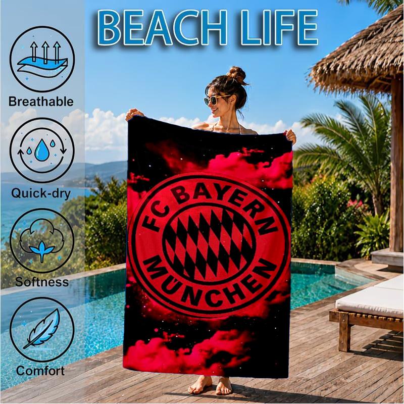 München Fußballverein Bedrucktes Mikrofaser-Strandtuch, Weich und Saugfähig, Schnelltrocknend, Ideal für Sommerreisen, Strand-Essential, Schwimmbad