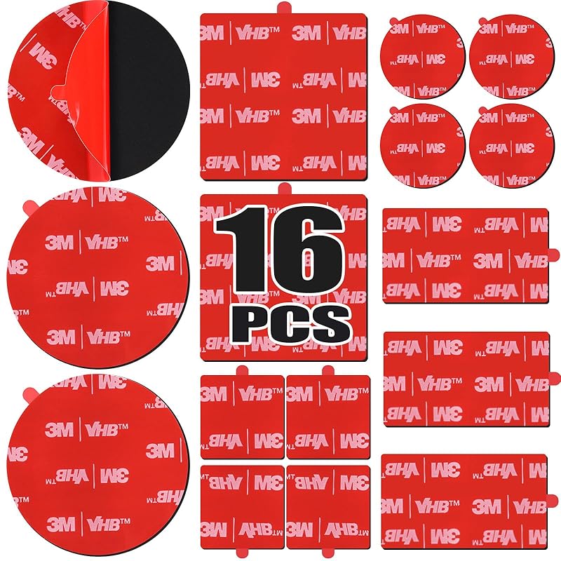 16 Pack 3M VHB 5952 Foam Tape, Double-Sided Heavy Duty Mounting Tape – 1 Inch & 2 Inch, Square, Rectangle & Round Shapes, Waterproof & Heat 16Pcs