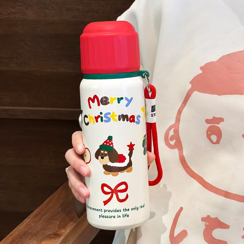 New Christmas Stainless Steel Cartoon Straw Thermos Cup Cute Children s Portable Water Cup Gift 550ml