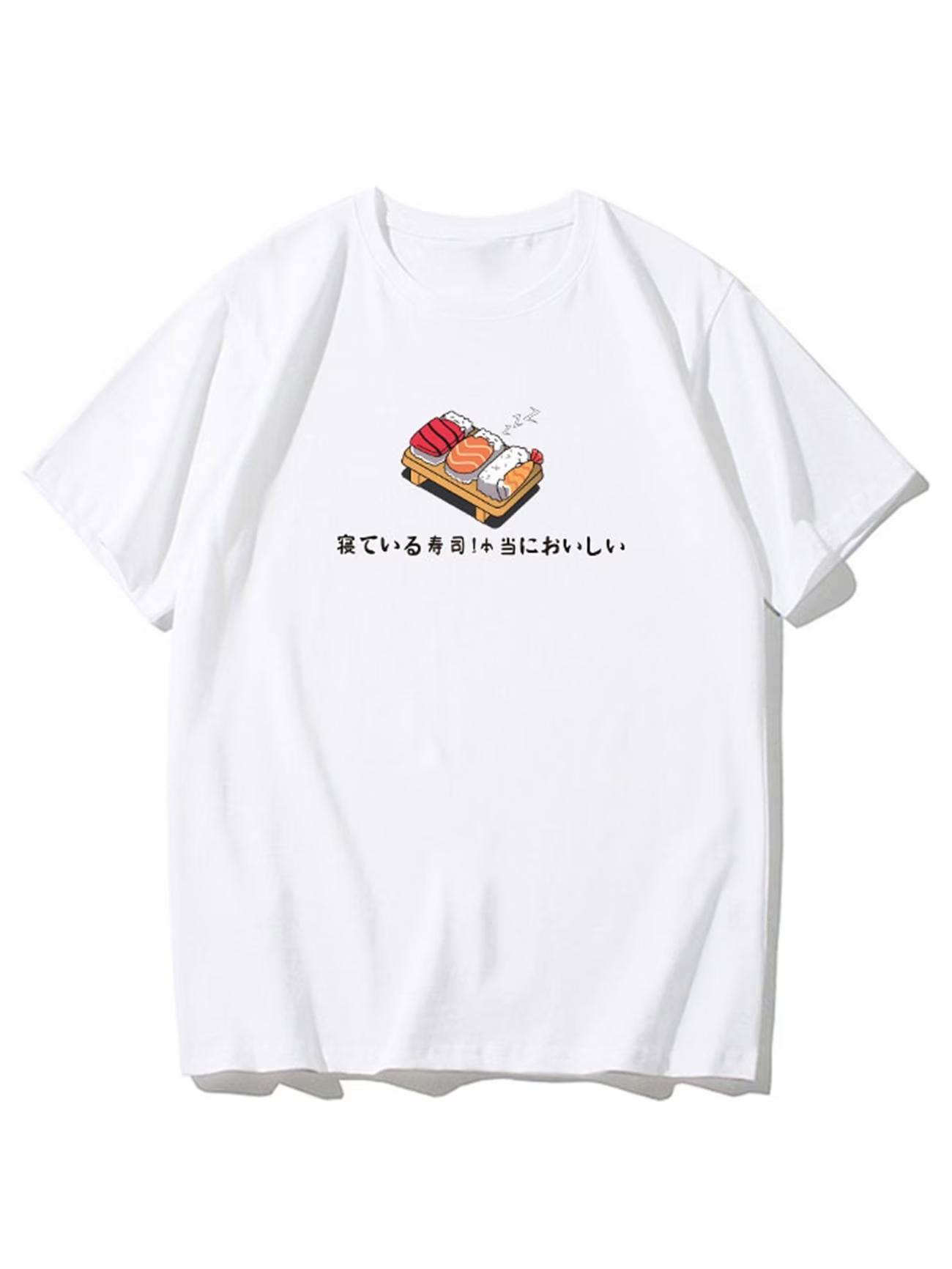

Cute Sleeping Sushi Graphic TShirt Funny Japanese Food Print Tee Humorous Summer Short Sleeve Top Unisex Casual Loose Tshirt S