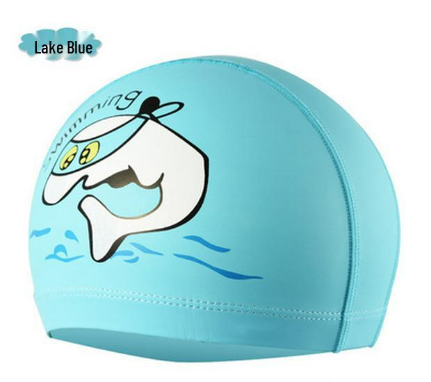 Children's Comfortable Dolphin Swimming Cap - Solid Color PU Coated, Suitable for Boys & Girls.