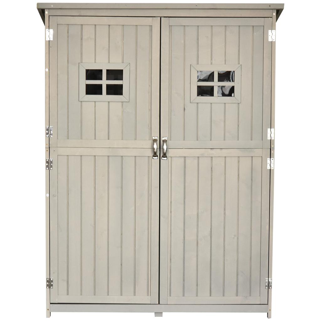 Wooden Garden Shed with Two Windows, Tool Storage Cabinet, Outdoor Double Door Organizer 127.5L X 50W X 164H Cm, Grey