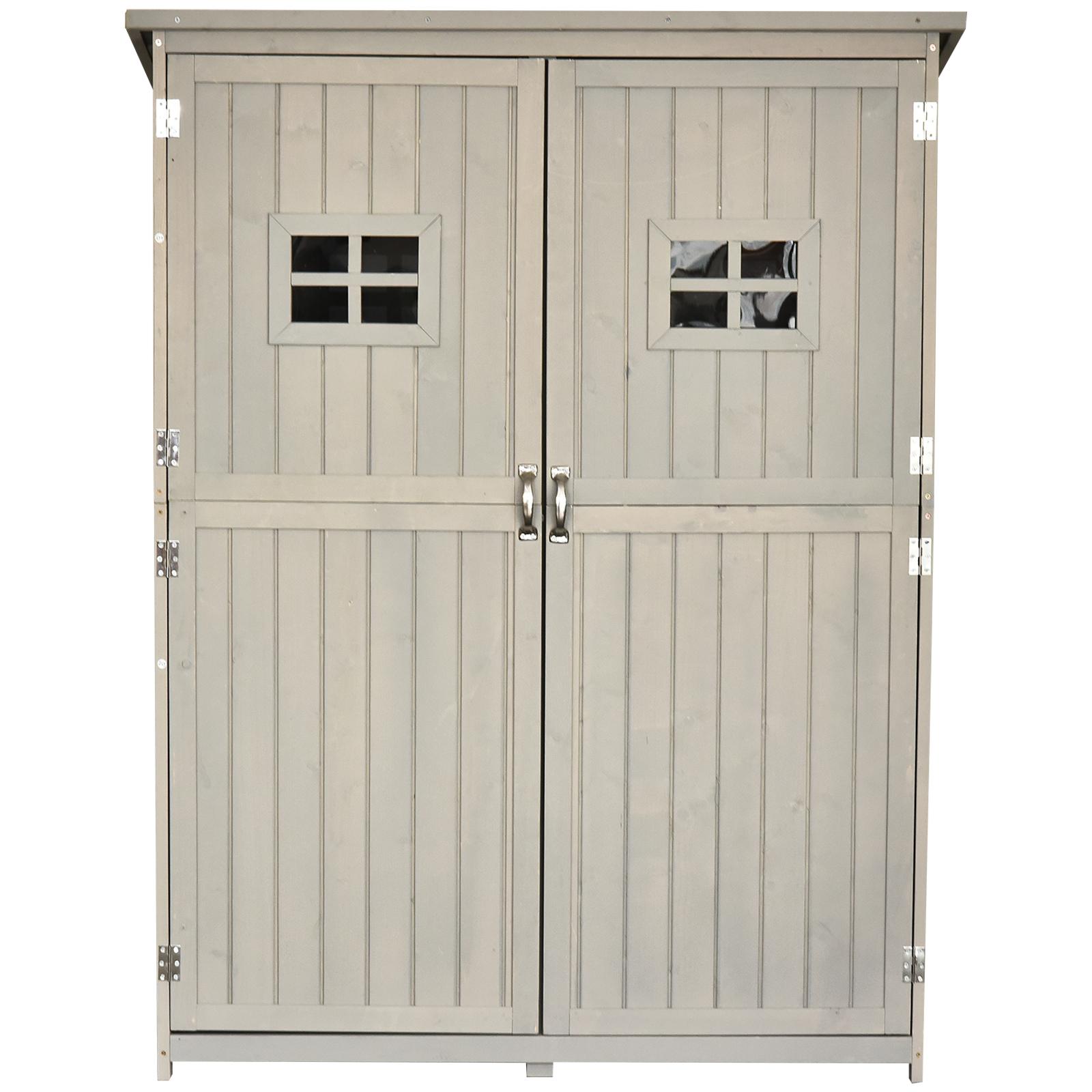 Abri de jardin en bois avec deux fenêtres Armoire de rangement pour outils Organiseur extérieur à double porte 127,5 L x 50 l x 164 H cm Gris