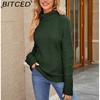 BITCED Women's Autumn/Winter Solid-Colour Knitted Top with High-Neck Cable-Knit Sweater Elegant High-Neck Base Layer