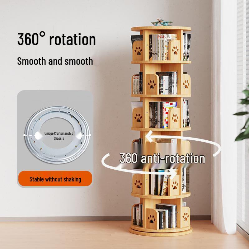 Solid Wood Rotating Bookshelf: Children's Picture Book and Toy Storage Rack