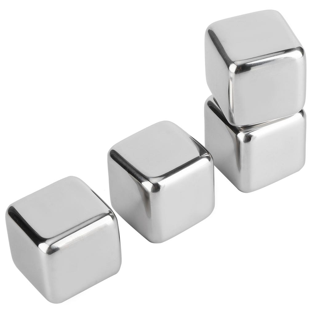 Eiswürfel mit Zange Wiederverwendbarer 304 Edelstahl Eisstein für Wein Whiskey Getränke Getränke 4 Stück