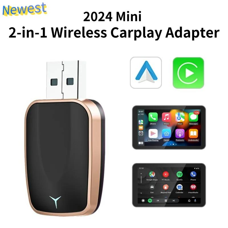 

2-в-1 Проводной и беспроводной адаптер Carplay AI Box Android Auto Plug And Play 2025 5G WIFI Для iPhone Android Carplay чёрный