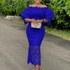 Abiti Scollati Donna Eleganti Maniche a Lanterna Patchwork di Pizzo Tubino Pacchetto Fianchi Lunghezza Caviglia Vestito di Compleanno