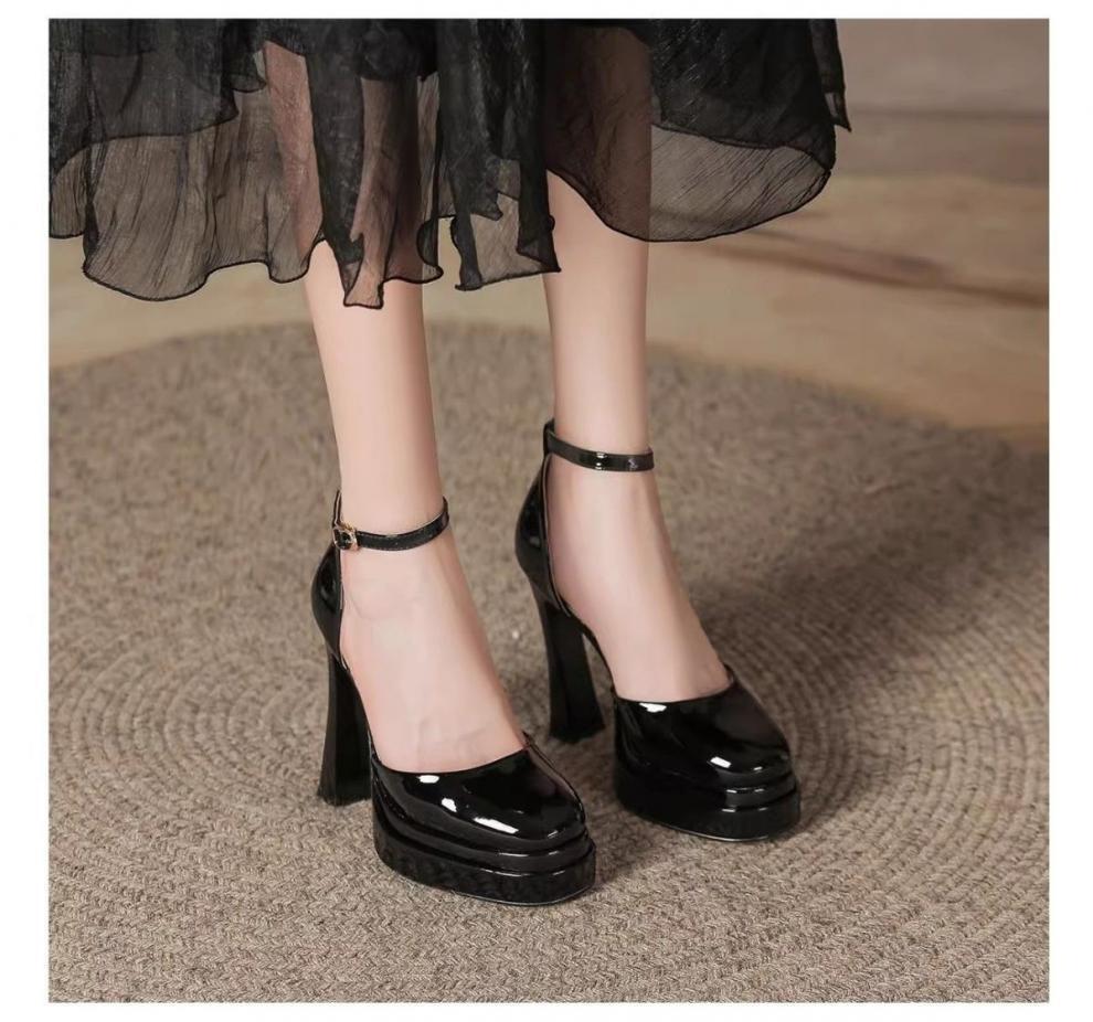 Fashion New Mary Jane High Heels Women's Fashion Round Toe Shallow Mouth One Line with Platform Anti-Slip Wear-Resistant High Heels