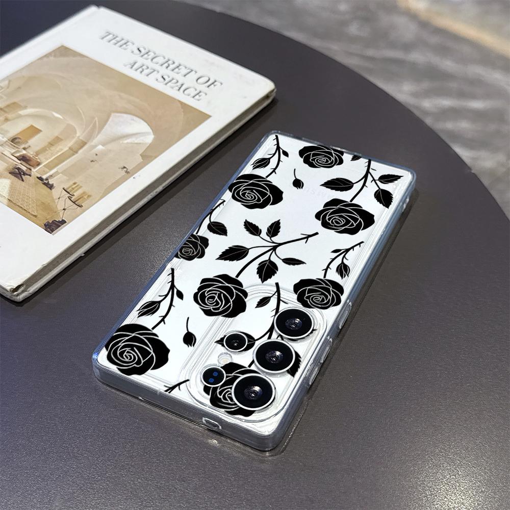 Rose Silhouette Seamless Pattern Phone Case for Samsung Galaxy S26 S25 S24 S23 S22 S21 S20 FE Plus Lucency TPU Protection Cover