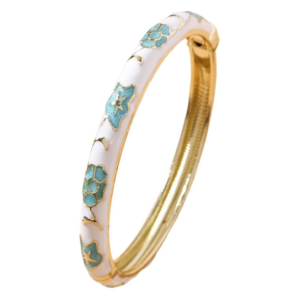 Ethnic Style Vintage Cloisonne Bangle Opening Enamel Bracelet Women's Hand Bracelet  Jewelry Gifts