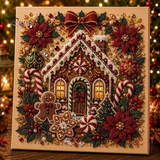 Interactive Family Crafts Christmas Faux Pearl Art Kit, Tree Wreath Painting DIY Sets Sparkling Diamond Craft Kit for Adults, Holiday Wall Decor Gift