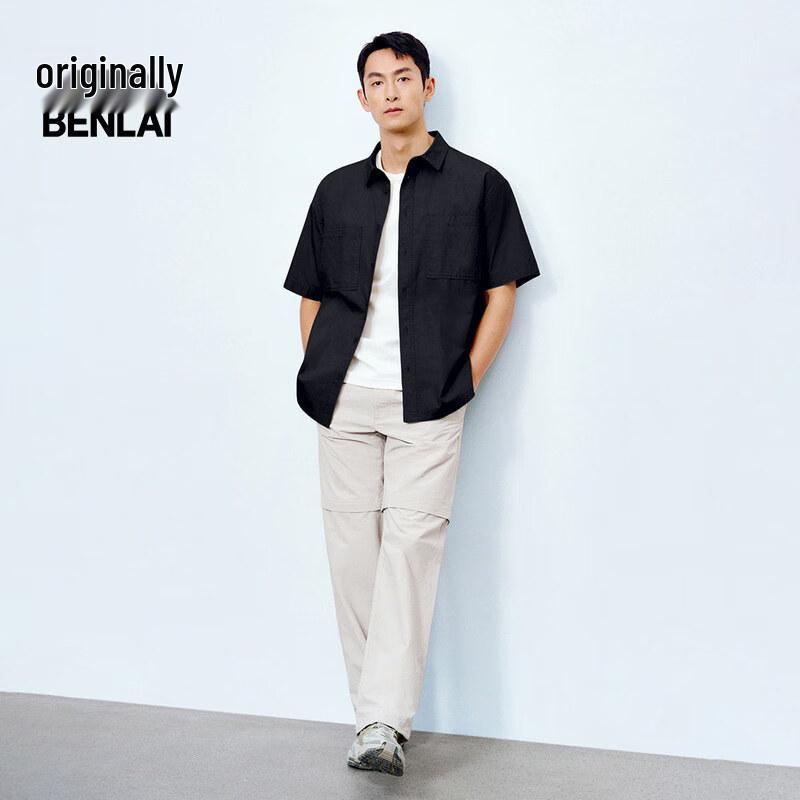 BENLAI Men's Pure Cotton Short-Sleeve Casual Work Shirt