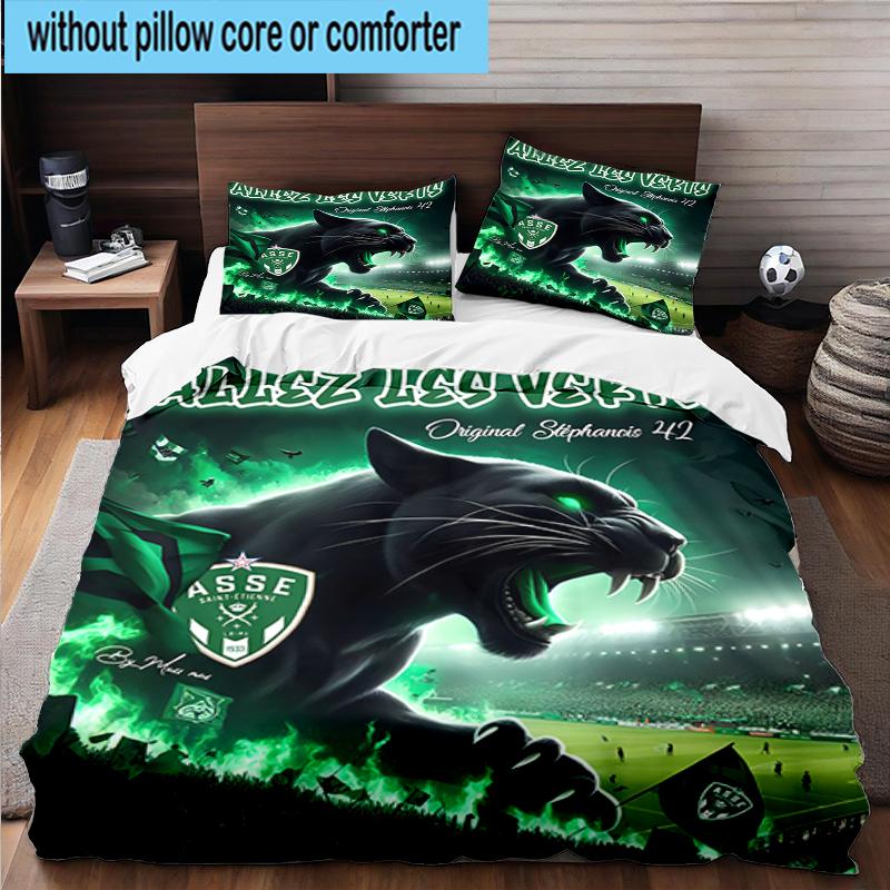 3PCS Green Saint-Etienne Football Bedding Set,Including 1pc Duvet Cover And 2pcs Pillowcases Perfect for Bedroom, Dormitory, Fan Christmas Gift