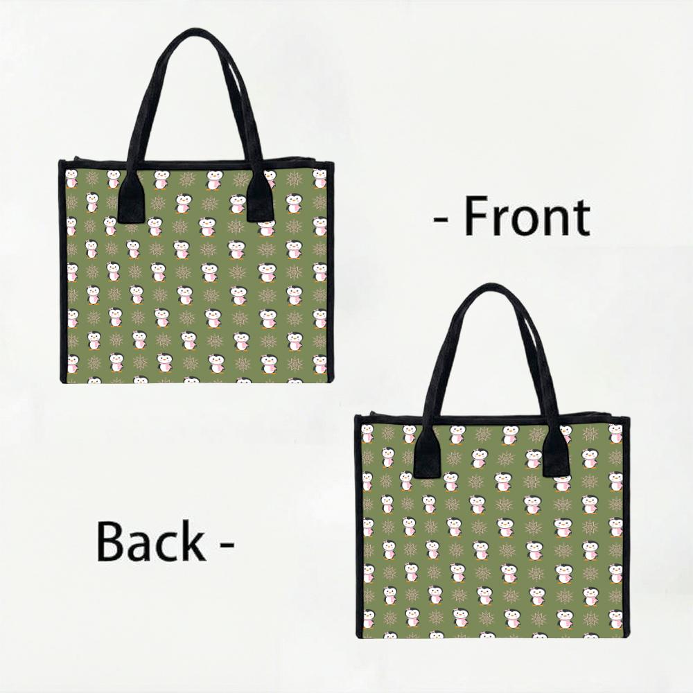 Cute Penguin Print Tote Bag Casual Daily Use Shoulder Handbag Lightweight