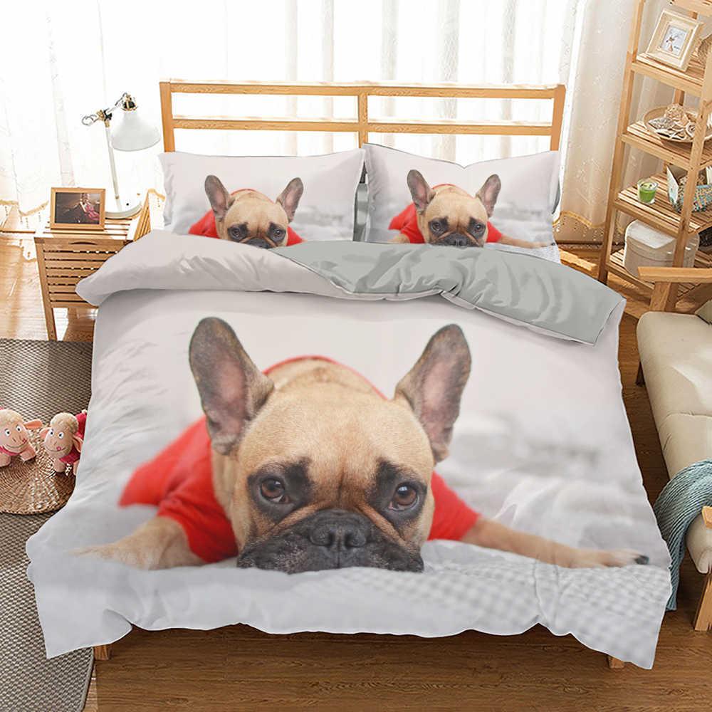 French Bulldog Duvet Cover Set King Size Cute Puppy Animal Theme Bedding Set For Kids Teen 2/3Pcs Soft Comforter Cover