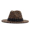 European and American Women's New Leopard Print Woolen Top Hat Autumn and Winter Color Diamond Fashion Jazz Hat Hat