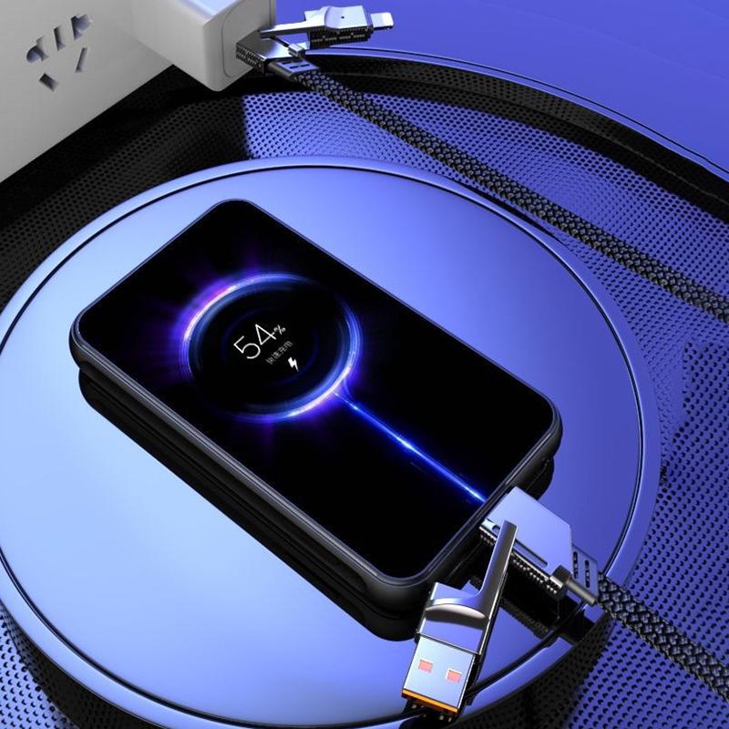 4 In 1 66W Usb Type C Fast Charging Data Cable Cord Pd 27W For Iphone 15 Samsung Xiaomi Multi Port Mecha Quick Charge Wire Line