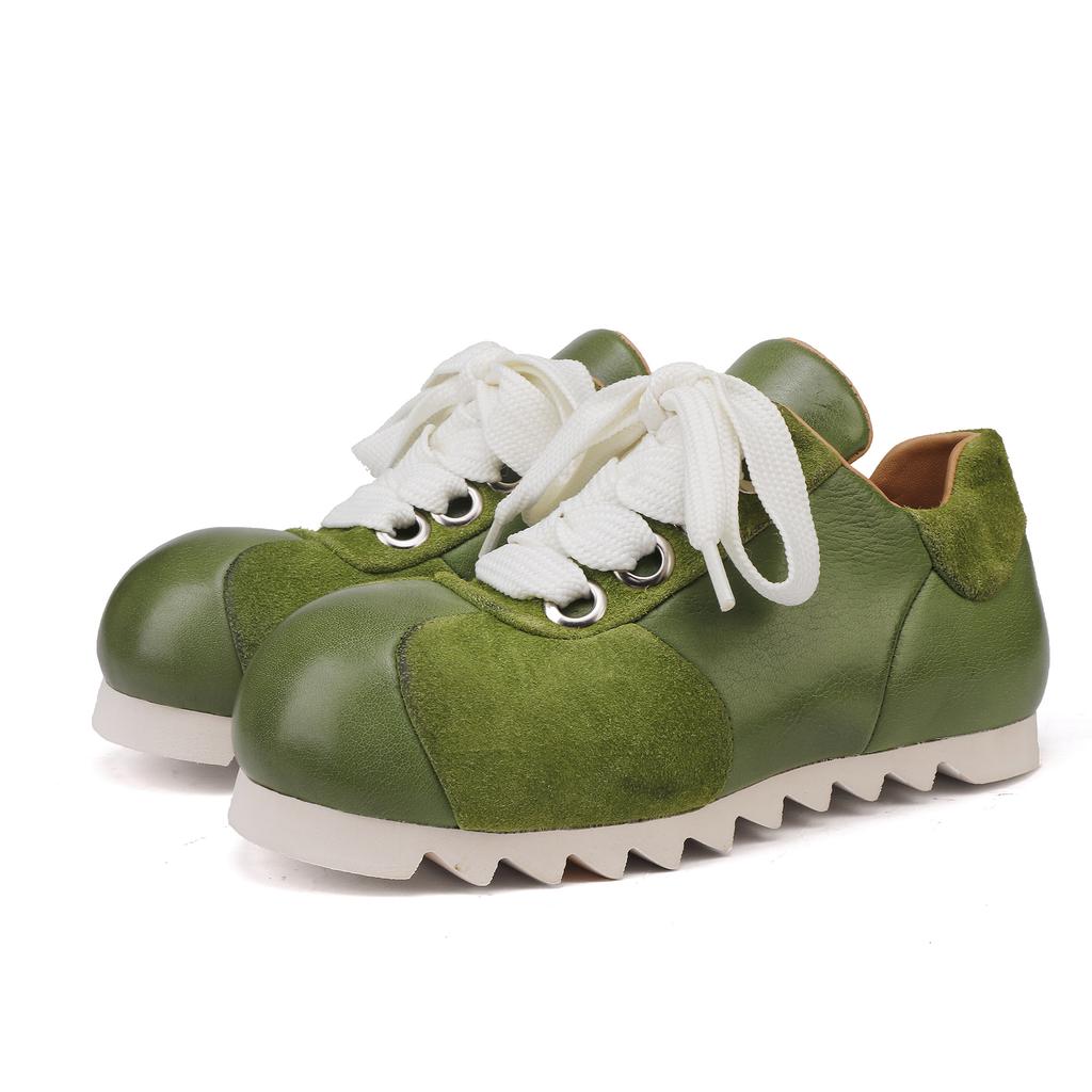 Johnature Genuine Leather Women's Shoes Casual Sports Lace-up Round Toe Versatile Flat Shoes