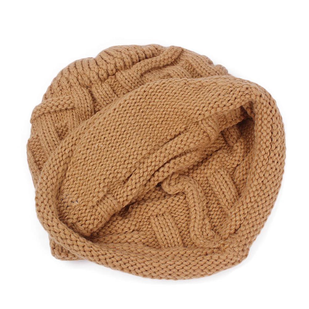 Women Winter Knitted Braided Beanie Hats Cabled Checker Pattern Hat Beret Slouchy Button Leather Belt Cap