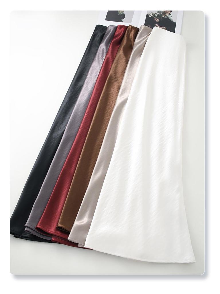 White Acetate Satin Fishtail Skirt - Women's Slimming Summer 2025 Bodycon Half Skirt