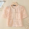 ZANZEA Womens Summer Hollow Out Crochet Short Sleeve Cardigan Blouse