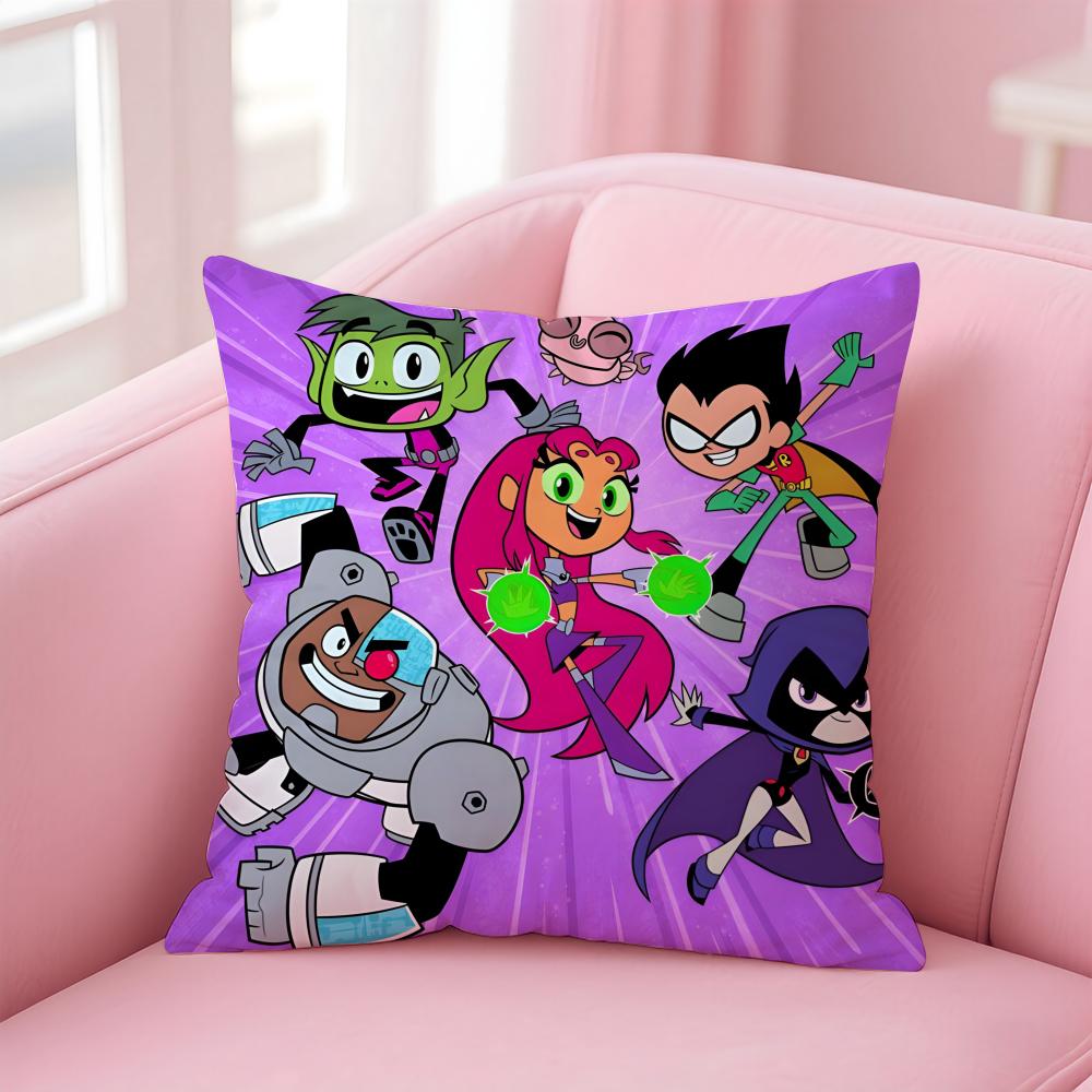 Fashion T-Teen Titans Gos Game Character Cushion Cover Pillowcase Short Plush Invisible Zipper Room Sofa Cushion Cover