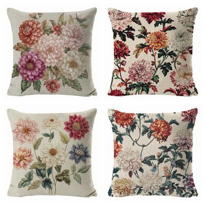 Funda de Cojín Estampada de Lino de Primavera Salón Nórdico Hogar Sofá Planta Flor Cojín Almohada