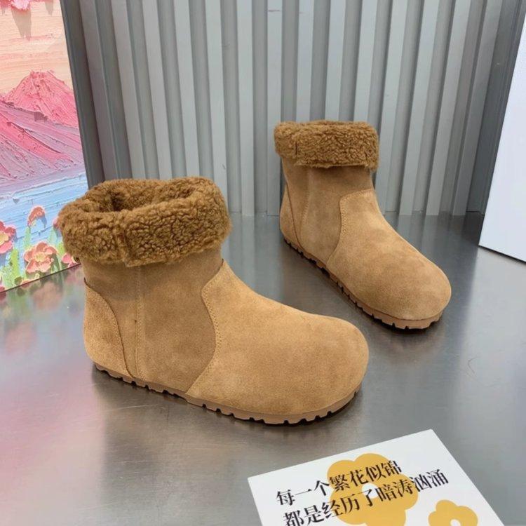 

Soft leather version~ cotton shoes women s flat-soled velvet big-headed short boots 2025 winter new matte non-slip warm snow boots 40 верблюд