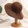 New Holiday Sle Beach Fisherman Hat Seaside Sun Protection Sun Hat Large Brim Bow Woven Straw Hat Women