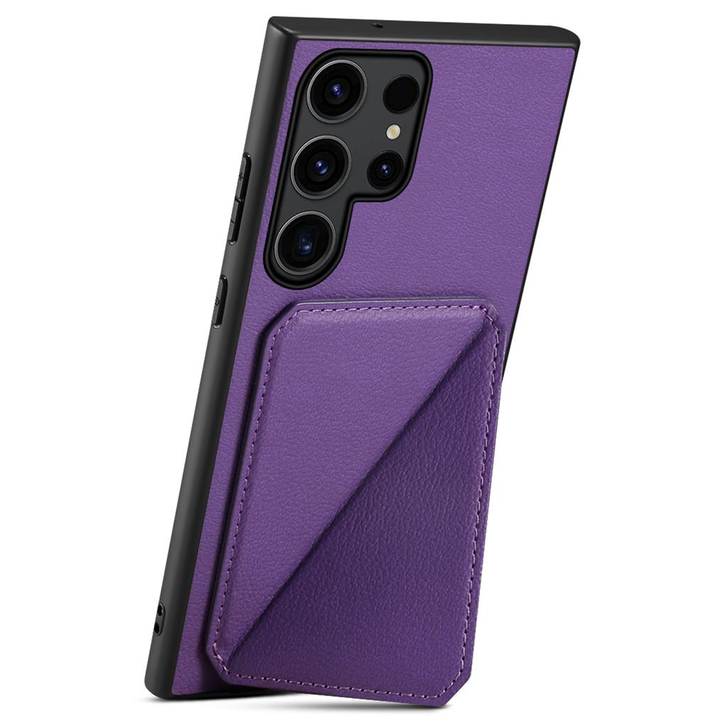 Etui na Samsunga Galaxy S25 Ultra z uchwytem na karty, podstawką, teksturą skóry cielęcej, PC+TPU, pokrowiec na telefon