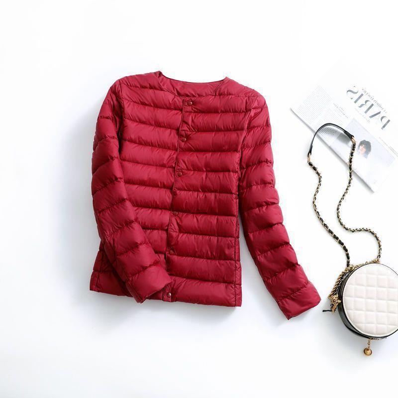 Womens Lightweight Short Down Jacket No Collar Thin Inner Layer Warm Fashionable Plus Size Outerwear