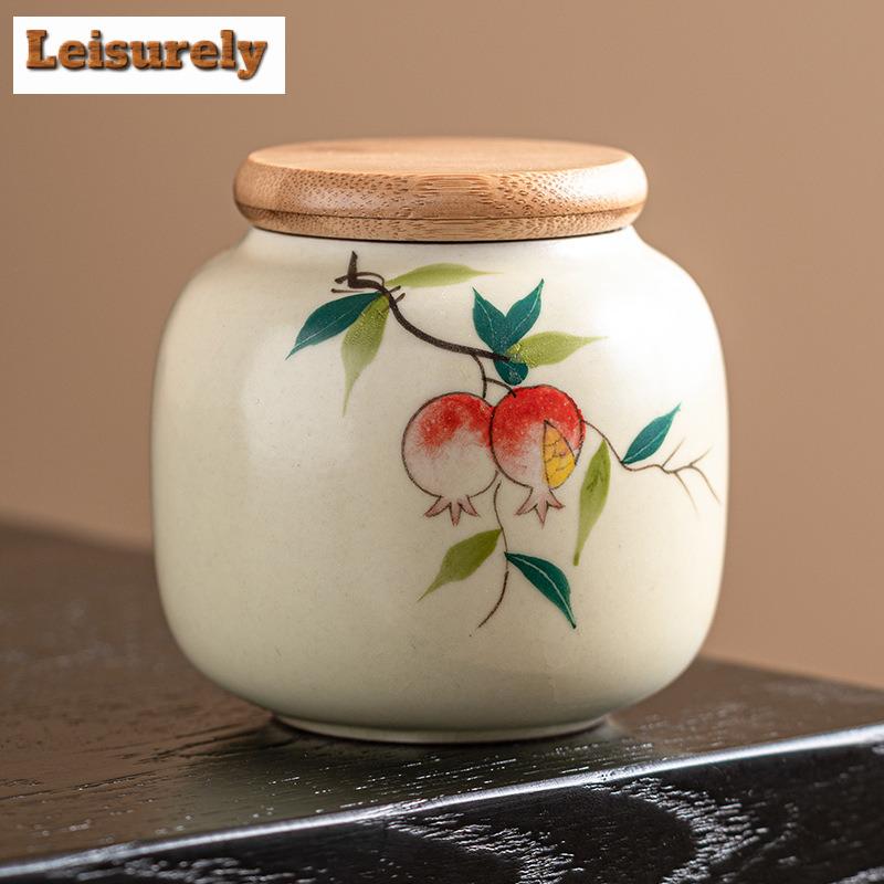 250ml Hand-painted Pomegranate Tea Box Organizer Moisture-proof Handmade Storage Tank Containers Tea Caddy Teaset Decoration