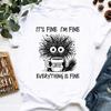 Women'S Funny Black Cat Coffee Lover Graphic T-Shirt - Soft Breathable Tee with "It'S Fine I'M Fine" Slogan, Cat Tshirt