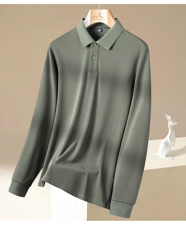 Spring Business Leisure Net Eyeball Ground Cotton Solid Color Versatile T-shirt Long Sleeve Polo Shirt for Men