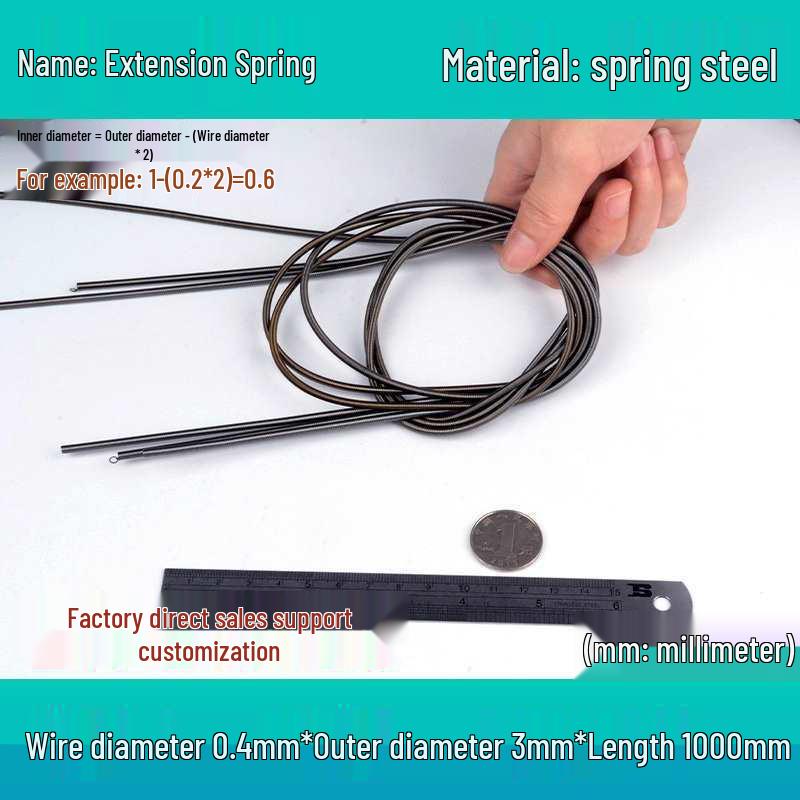 1m Spring Coil Extension with Hook - Strong Tensile Force, Thin Soft Sheath, for Tarpaulins & Sliding Doors
