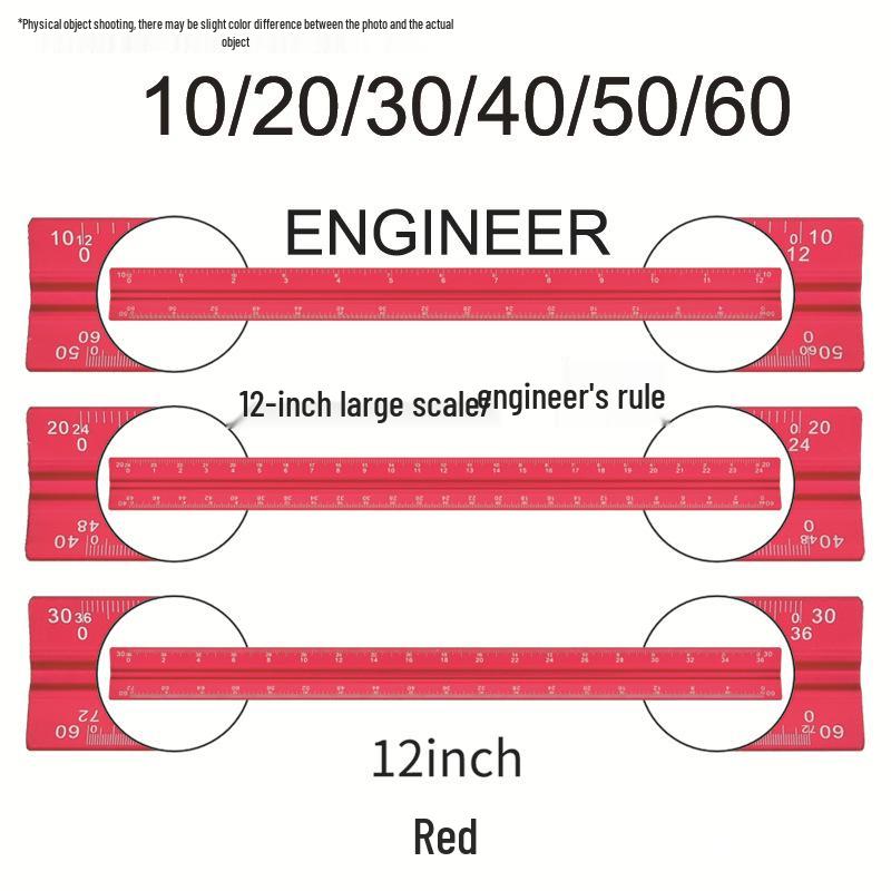 Aluminum Alloy Triangular Ruler with Laser Engraved Inch/Cm Scales for Architectural Drafting and Design 12inch/30cm