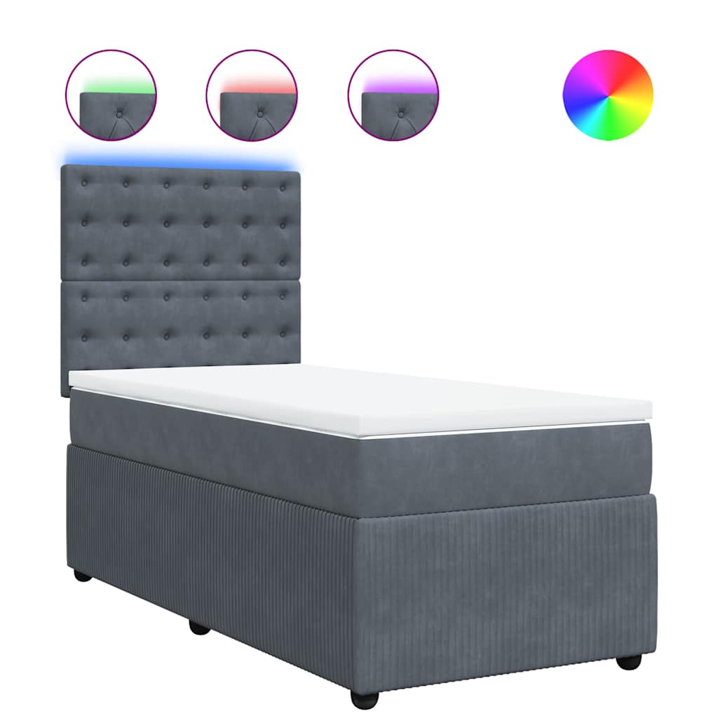 Box Spring Bed with Mattress Dark Grey 90 x 190 cm Velvet