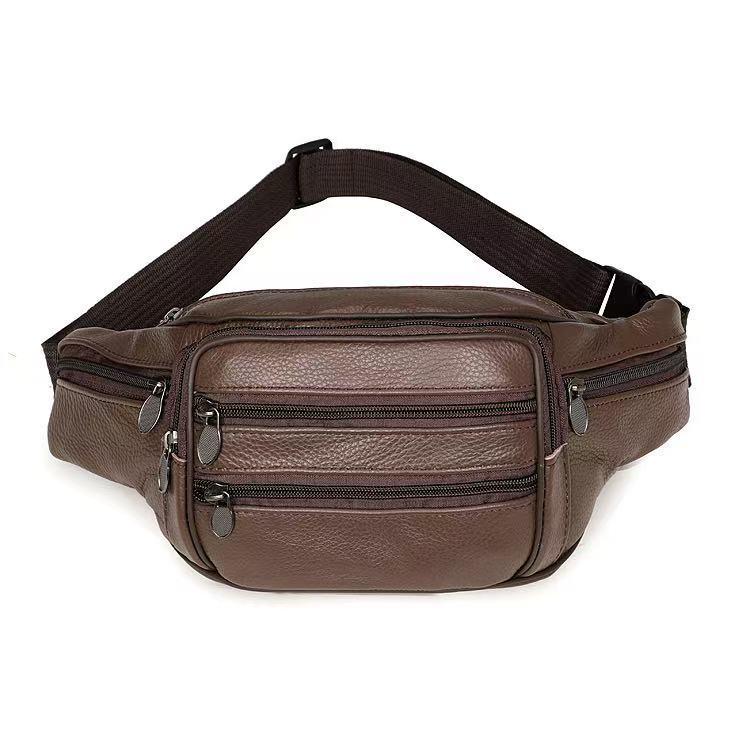 

Багатофункціональна спортивна поясна сумка - Верхній шар натуральна шкіра, однотонна, портативна, для носіння на одному плечі, через плече, на грудях кавовий