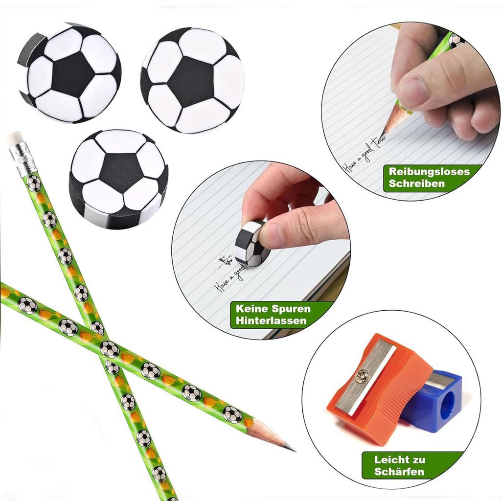 12 Stück Fußball-Bleistifte mit Radiergummi-Set Fußball-Thema Bleistift-Schreibwaren für Schüler Büro Schule Klassenzimmer HB