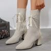 Fashion Women Knit Socks Shoes Stretch Fabric Women Luxury Ankle Boots Pointed Toe High Heels Slip-On Sock Heeled Chelsea Boots Size 43