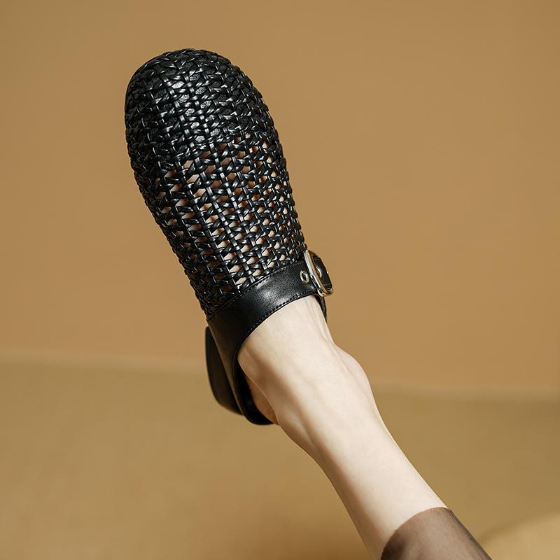 Fashion 2025 Summer Fashion Mueller Slippers Woman Low Heel Soft Bottom Casual Shoes Breathable Mesh Shoes Woman Fashion Braided Shoes