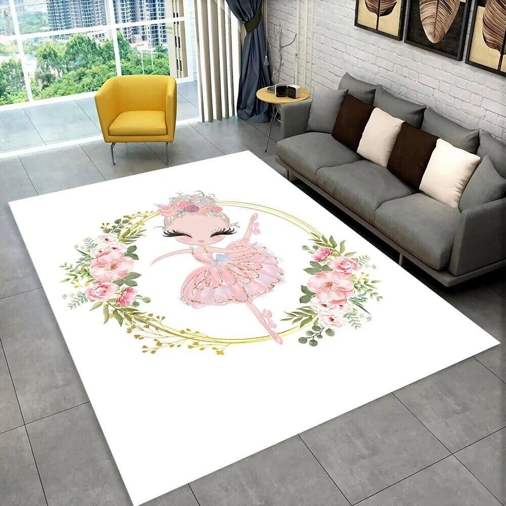 Cute Ballet Girl Ballerina Cartoon Area Rug,Carpet for Home Living Room Bedroom Sofa Doormat Decor,kids Play Non-slip Floor Mat