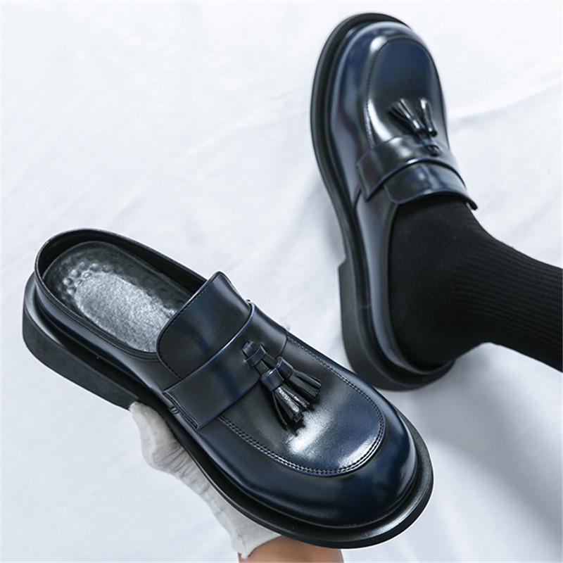 Fashion Fashion New Men's Punk Metal Chain Half Slippers Driving Shoes Male Casual Mules Moccasins Breathable Loafers Zapatos Hombre