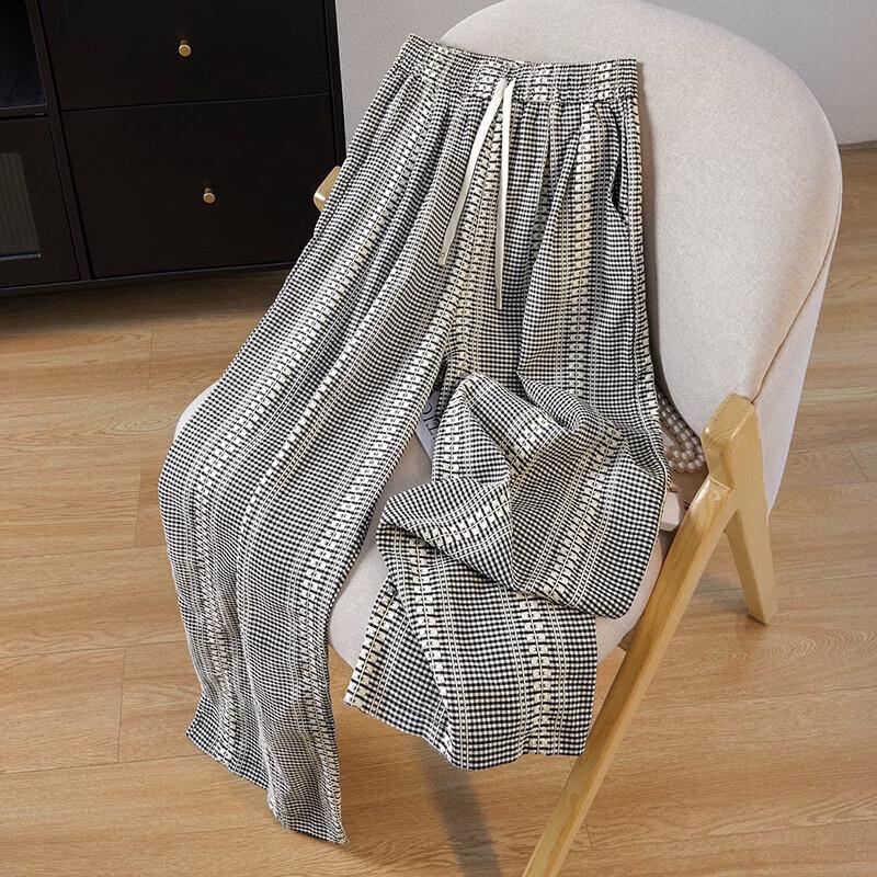 Women s Retro Plaid Drawstring Casual Pants S