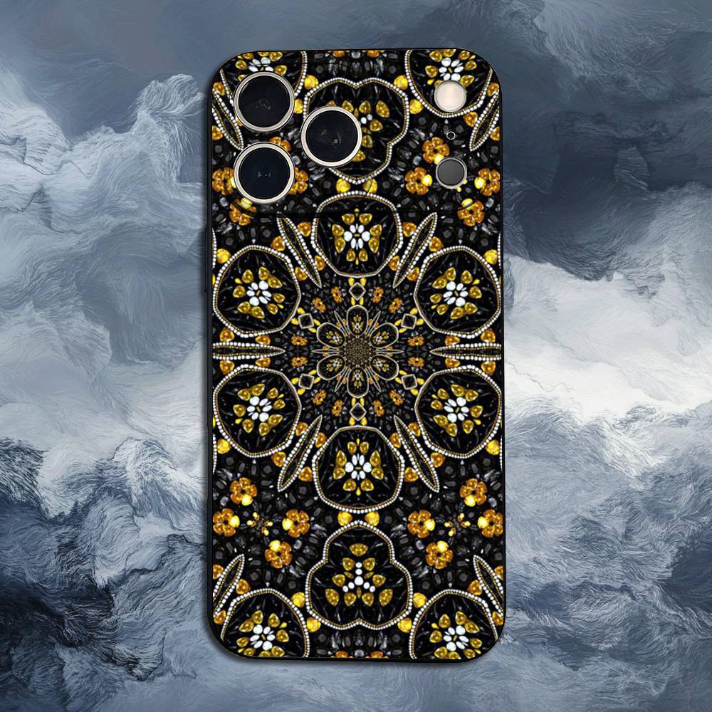 Buntes Muster Mandala Hülle Für iPhone 12,14,15,16,17,13,11,X,Mini,Plus,Pro Max,8,7,XR,SE,XS,Weiches Silikon Schwarz